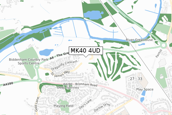 MK40 4UD map - small scale - OS Open Zoomstack (Ordnance Survey)