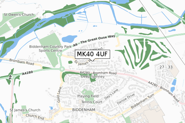 MK40 4UF map - small scale - OS Open Zoomstack (Ordnance Survey)