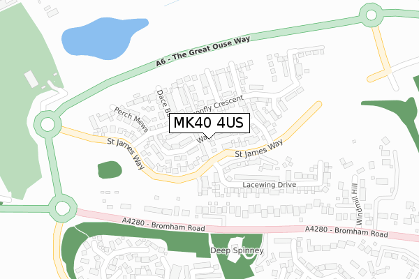 MK40 4US map - large scale - OS Open Zoomstack (Ordnance Survey)