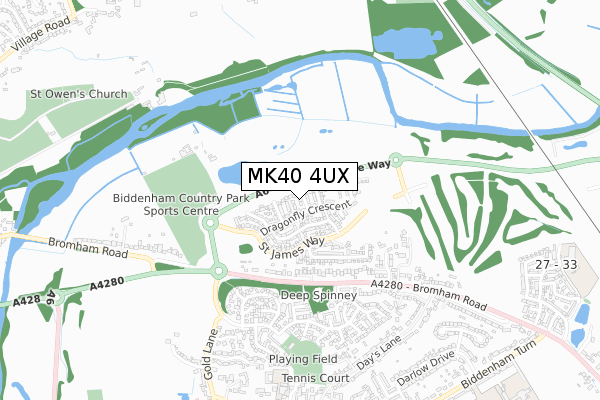 MK40 4UX map - small scale - OS Open Zoomstack (Ordnance Survey)