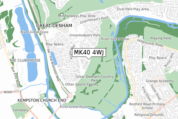 MK40 4WJ map - small scale - OS Open Zoomstack (Ordnance Survey)