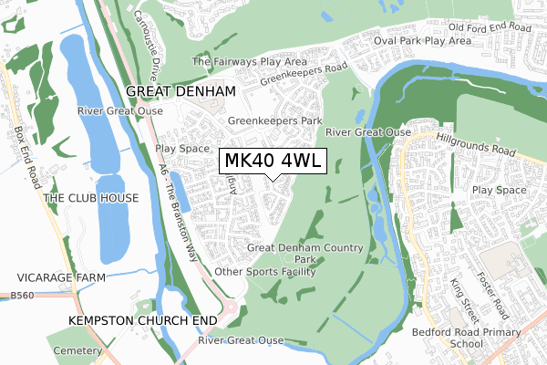 MK40 4WL map - small scale - OS Open Zoomstack (Ordnance Survey)