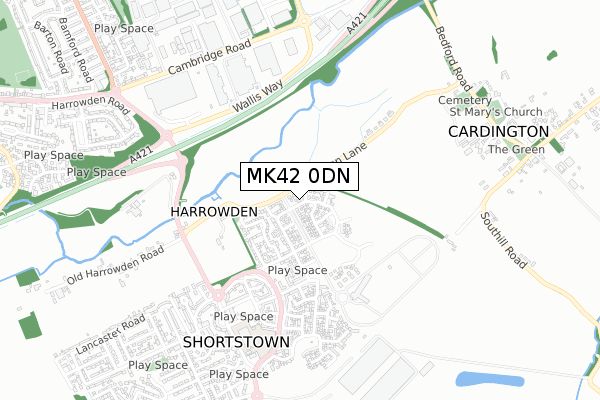 MK42 0DN map - small scale - OS Open Zoomstack (Ordnance Survey)