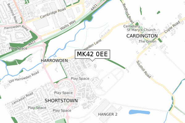 MK42 0EE map - small scale - OS Open Zoomstack (Ordnance Survey)