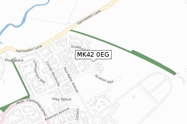 MK42 0EG map - large scale - OS Open Zoomstack (Ordnance Survey)