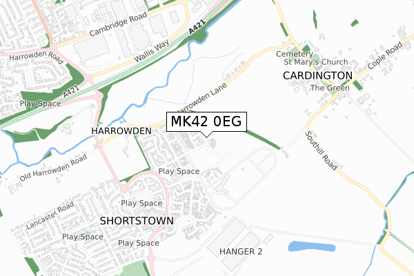 MK42 0EG map - small scale - OS Open Zoomstack (Ordnance Survey)