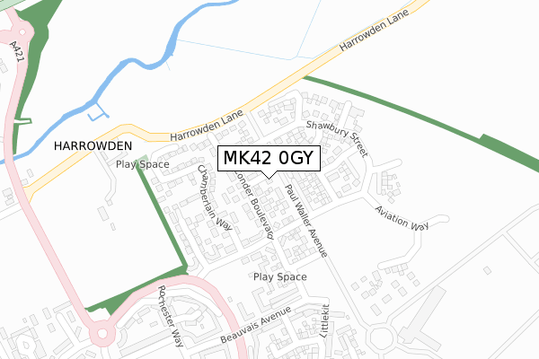 MK42 0GY map - large scale - OS Open Zoomstack (Ordnance Survey)
