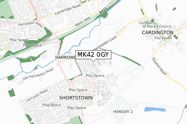MK42 0GY map - small scale - OS Open Zoomstack (Ordnance Survey)