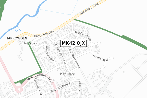 MK42 0JX map - large scale - OS Open Zoomstack (Ordnance Survey)