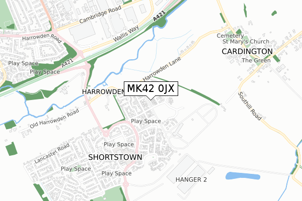 MK42 0JX map - small scale - OS Open Zoomstack (Ordnance Survey)