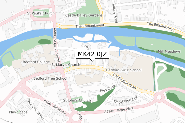 MK42 0JZ map - large scale - OS Open Zoomstack (Ordnance Survey)
