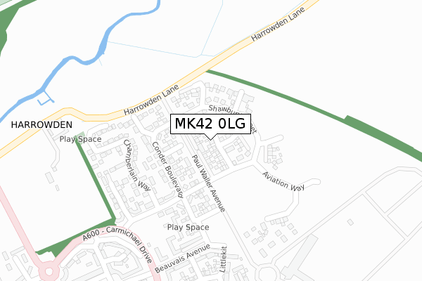 MK42 0LG map - large scale - OS Open Zoomstack (Ordnance Survey)