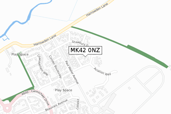 MK42 0NZ map - large scale - OS Open Zoomstack (Ordnance Survey)