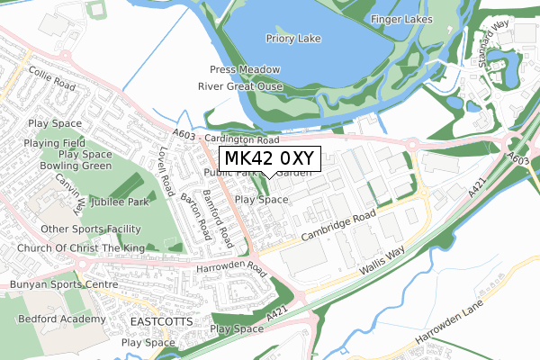 MK42 0XY map - small scale - OS Open Zoomstack (Ordnance Survey)