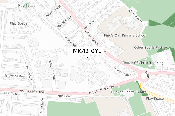 MK42 0YL map - large scale - OS Open Zoomstack (Ordnance Survey)