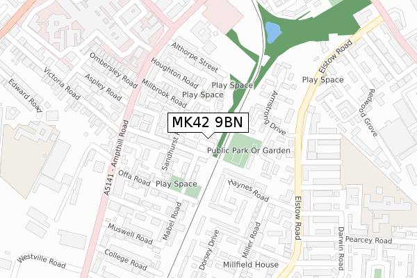MK42 9BN map - large scale - OS Open Zoomstack (Ordnance Survey)