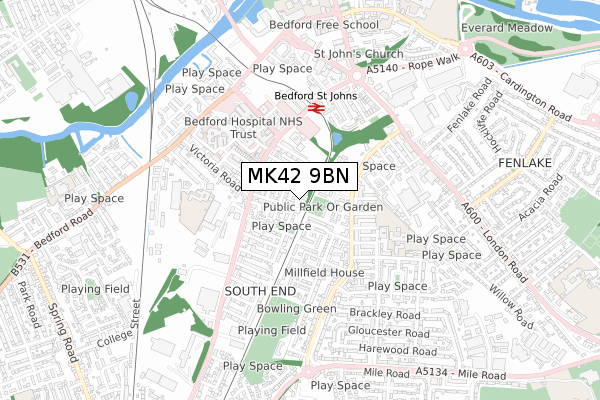 MK42 9BN map - small scale - OS Open Zoomstack (Ordnance Survey)