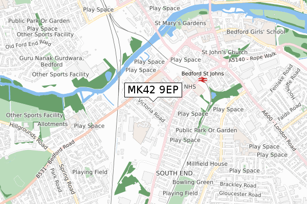 MK42 9EP map - small scale - OS Open Zoomstack (Ordnance Survey)