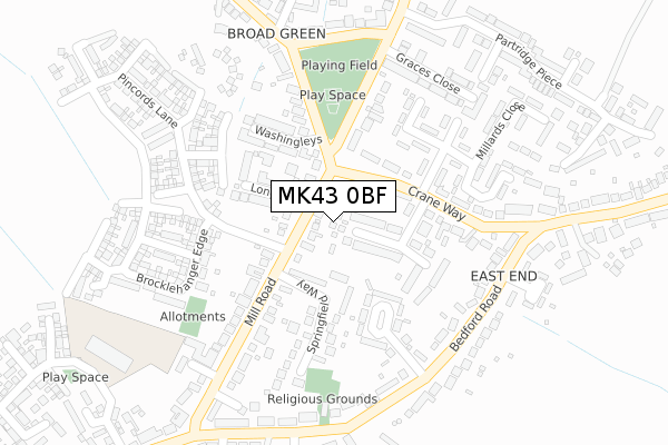 MK43 0BF map - large scale - OS Open Zoomstack (Ordnance Survey)