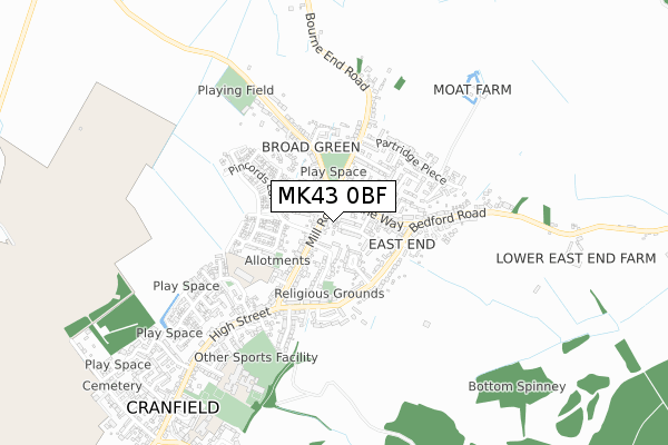 MK43 0BF map - small scale - OS Open Zoomstack (Ordnance Survey)