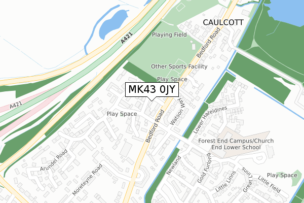 MK43 0JY map - large scale - OS Open Zoomstack (Ordnance Survey)