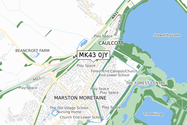 MK43 0JY map - small scale - OS Open Zoomstack (Ordnance Survey)