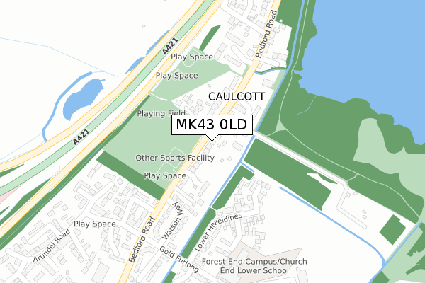 MK43 0LD map - large scale - OS Open Zoomstack (Ordnance Survey)