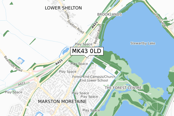 MK43 0LD map - small scale - OS Open Zoomstack (Ordnance Survey)