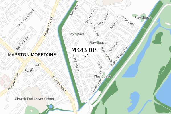 MK43 0PF map - large scale - OS Open Zoomstack (Ordnance Survey)