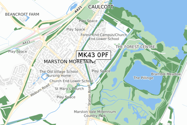 MK43 0PF map - small scale - OS Open Zoomstack (Ordnance Survey)