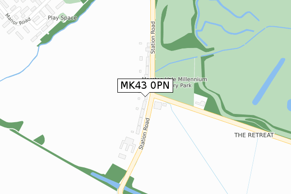 MK43 0PN map - large scale - OS Open Zoomstack (Ordnance Survey)