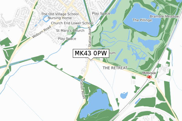 MK43 0PW map - small scale - OS Open Zoomstack (Ordnance Survey) MK43 0PW map - small scale - OS Open Zoomstack (Ordnance Survey)