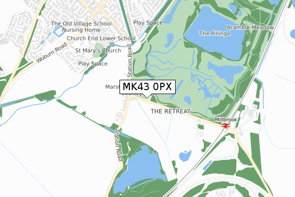 MK43 0PX map - small scale - OS Open Zoomstack (Ordnance Survey)