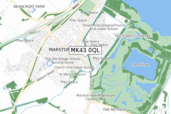 MK43 0QL map - small scale - OS Open Zoomstack (Ordnance Survey)