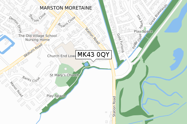 MK43 0QY map - large scale - OS Open Zoomstack (Ordnance Survey)