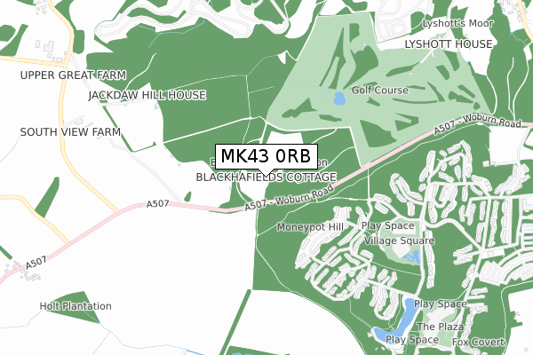 MK43 0RB map - small scale - OS Open Zoomstack (Ordnance Survey)