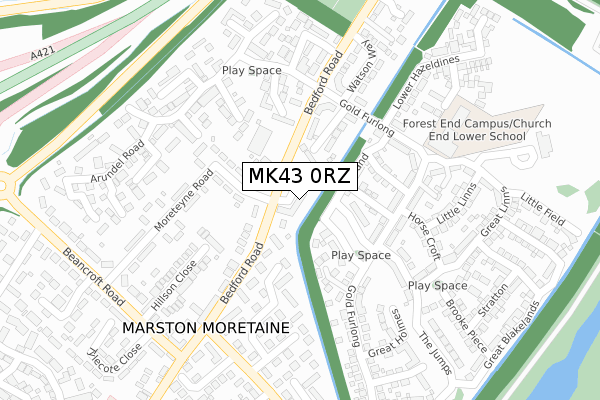 MK43 0RZ map - large scale - OS Open Zoomstack (Ordnance Survey)