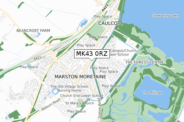 MK43 0RZ map - small scale - OS Open Zoomstack (Ordnance Survey)