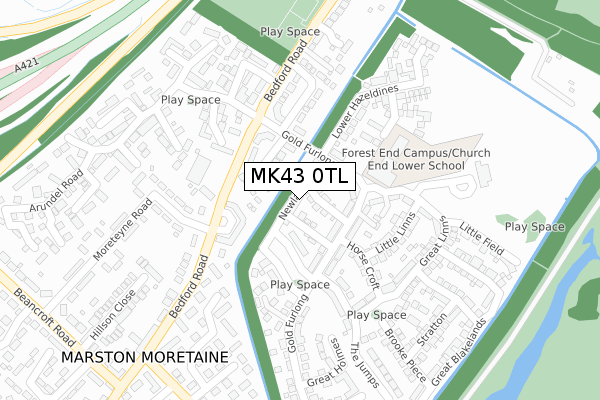 MK43 0TL map - large scale - OS Open Zoomstack (Ordnance Survey)