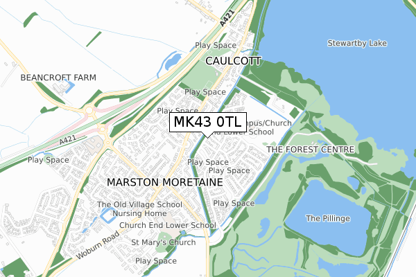 MK43 0TL map - small scale - OS Open Zoomstack (Ordnance Survey)