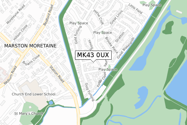 MK43 0UX map - large scale - OS Open Zoomstack (Ordnance Survey)