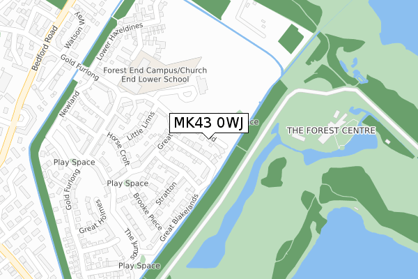 MK43 0WJ map - large scale - OS Open Zoomstack (Ordnance Survey)