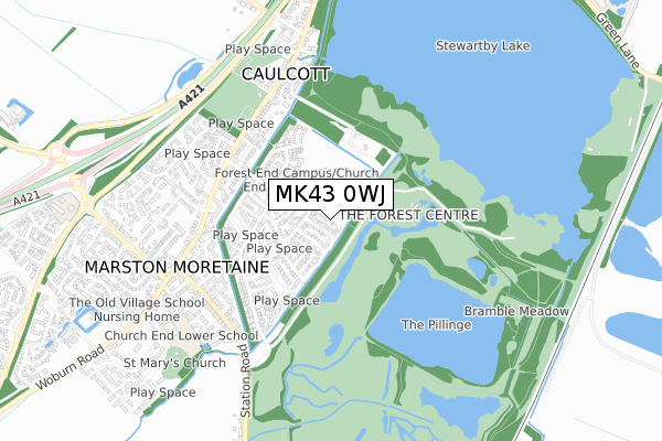 MK43 0WJ map - small scale - OS Open Zoomstack (Ordnance Survey)