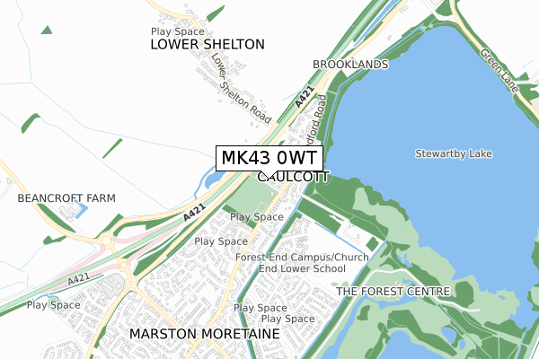 MK43 0WT map - small scale - OS Open Zoomstack (Ordnance Survey)