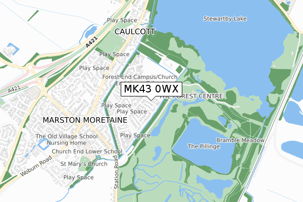 MK43 0WX map - small scale - OS Open Zoomstack (Ordnance Survey)