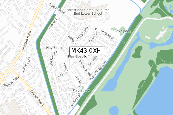 MK43 0XH map - large scale - OS Open Zoomstack (Ordnance Survey)