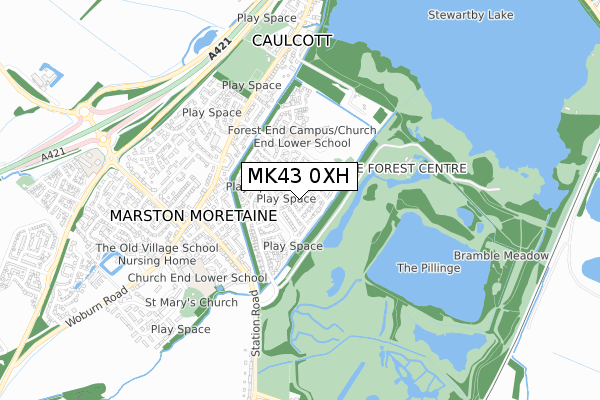 MK43 0XH map - small scale - OS Open Zoomstack (Ordnance Survey)