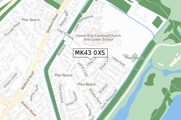 MK43 0XS map - large scale - OS Open Zoomstack (Ordnance Survey)