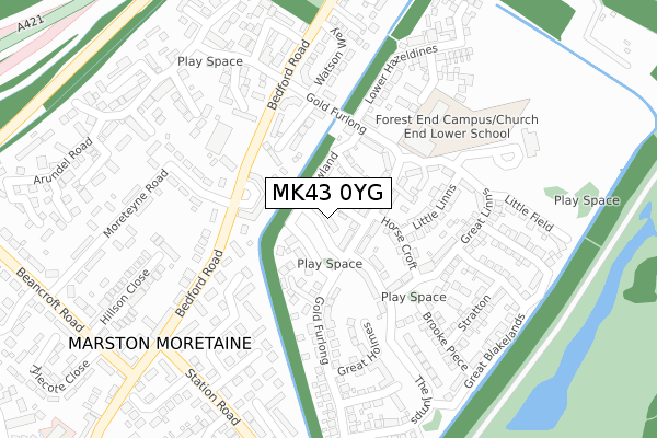 MK43 0YG map - large scale - OS Open Zoomstack (Ordnance Survey)