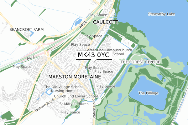 MK43 0YG map - small scale - OS Open Zoomstack (Ordnance Survey) MK43 0YG map - small scale - OS Open Zoomstack (Ordnance Survey)